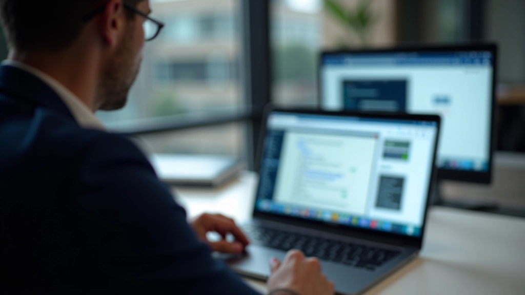 Breakpoint testing across different device sizes on developer tools, responsive design mockup, laptop with multiple browser windows open, professional tech environment, sharp focus, no text