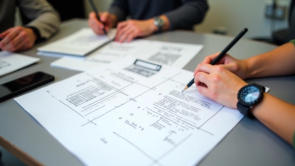 Mobile-first web design process showing sketches and wireframes on paper with mobile device mockup